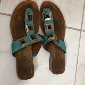 Naturalizer Teal and Brown Sandals with Square Accents
